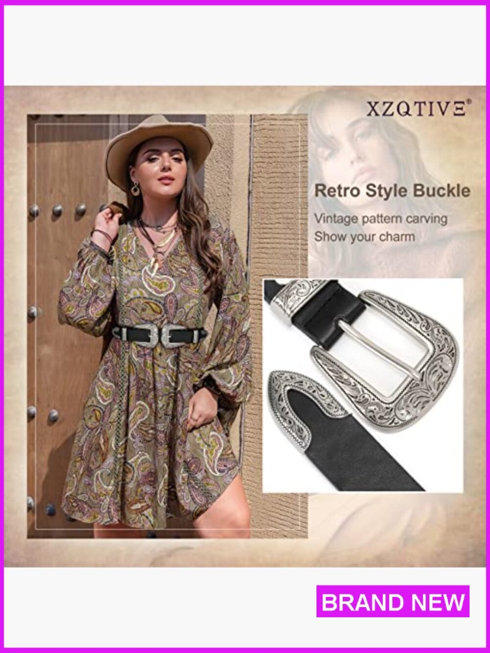 Vintage Western Leather Belt Retro Cowgirl Adjustable Double Buckle Classic - Picture 2 of 7